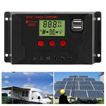 

12V24V LED Indicator LCD Display Overload Protection Dual USB Intelligent Street Lights Battery Regulator Solar Controller Home