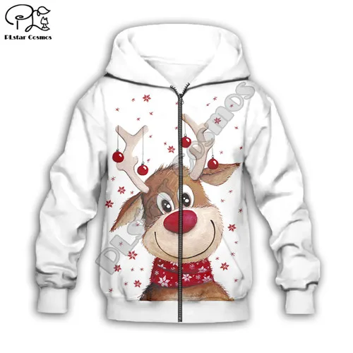 Для детей Веселые из одежды для сна с изображением рождественских оленей для Объёмный рисунок(3D-принт) толстовки с рисунками Санта Клаус kawaii Длинные рукава толстовка на молнии Для мальчиков и девочек - Цвет: Kids  zip hoodies