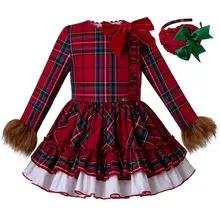 Pettigirl/красное рождественское детское платье; сетчатые платья с головным убором и рукавами из искусственного меха; Одежда для девочек; зимнее платье для девочек; G-DMGD207-211