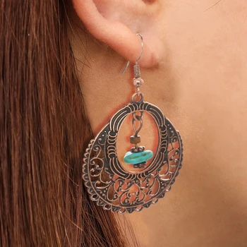 

Boho Hyperbole Vintage Flower Drop Earring 2020 Summer Blue Gem Bohemian Ethnic Veins Gold Hook Earrings for Women Jewelry Gifts