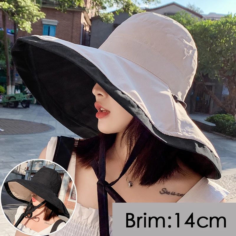 suficiente Condicional frecuentemente Sombreros de playa de ala ancha súper grande para mujer, sombrero de sol  Anti-UV plegable de doble cara, protector solar de Panamá, novedad de 2020  _ - AliExpress Mobile