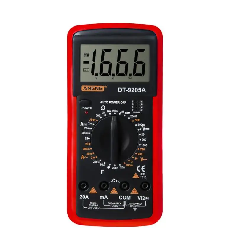 ANENG DT-9205A Цифровой мультиметр ЖК-дисплей AC/DC Ом портативный вольтметр измеритель напряжения тока тестер сопротивления защита от перегрузки