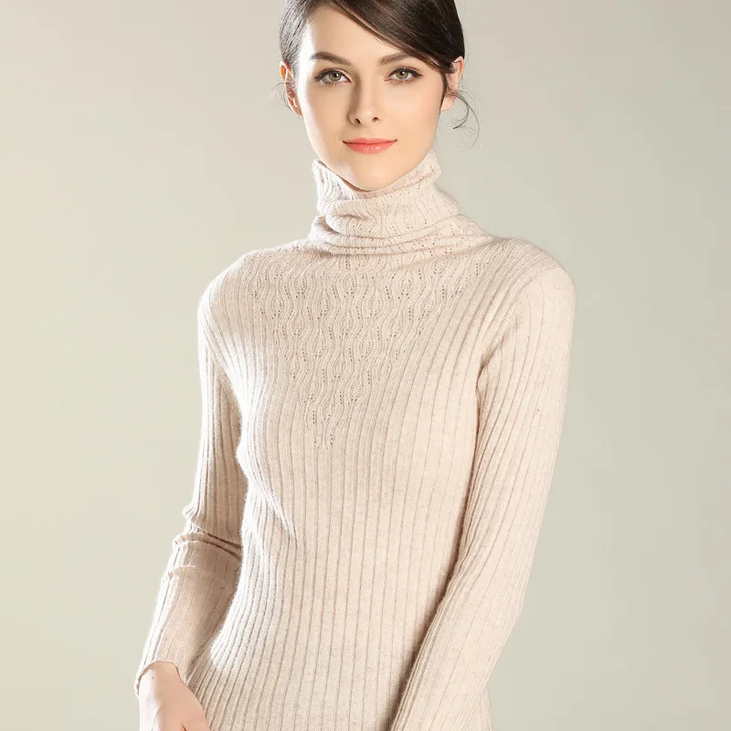 

Autumn And Winter New Style Heap Collar Cashmere Sweater Women's Hollow out Wool Slim Fit Knit Low Waist Jersey Fashion Long Sle