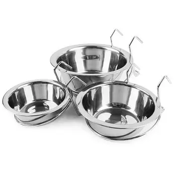

Metal Dog Pet Bowl Cage Crate Non Slip Hanging Food Dish Water Feeder with Hook