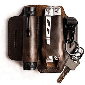

AUAU-Sheath for Multitool Sheath EDC Pocket Organizer with Key Holder for Belt and Flashlight Sheath Multitool Pouch Brown