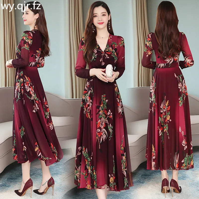 

XWWL-722#Evening Dress Long Printing Chiffon Green V-neck Plus Size Cheap party Prom Graduation Ball Gown Wholesale Dresses Girl