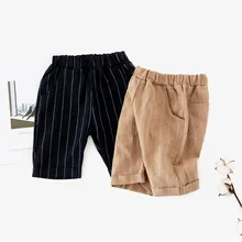 Новые стильные летние тканые шорты для мальчиков, штаны для малышей 1-4 лет, универсальные полуштаны с высокой талией, летние повседневные штаны