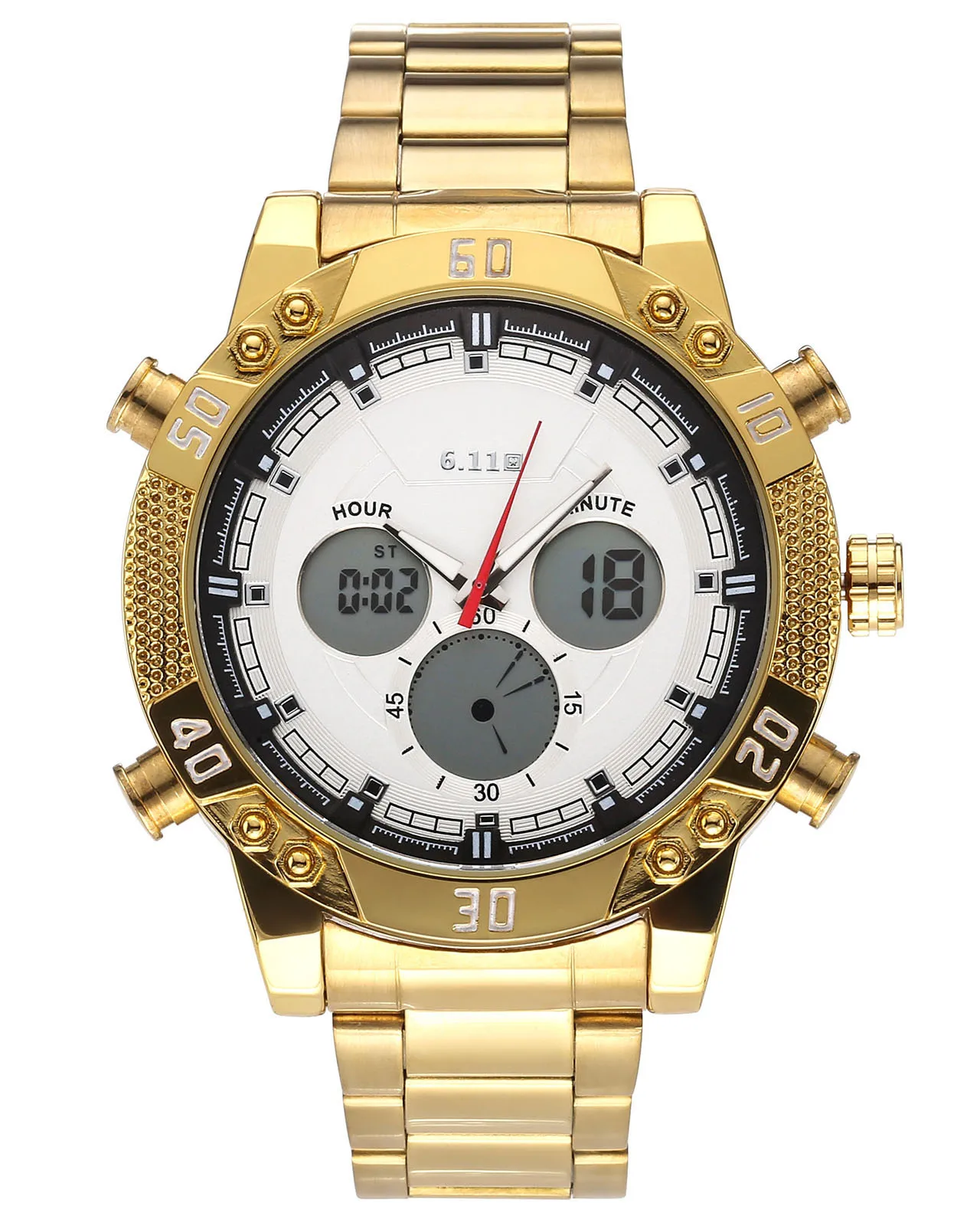 

Export 611 Date Seconds Waterproof Night Light Dual Display Steel Watch