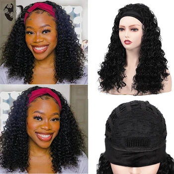 

XISHIXIUHAIR Hair 20inch Headband Wig Natural Curly Synthetic Hair Wig Scarf Wig Water Curly Wig Glueless Wig for Women