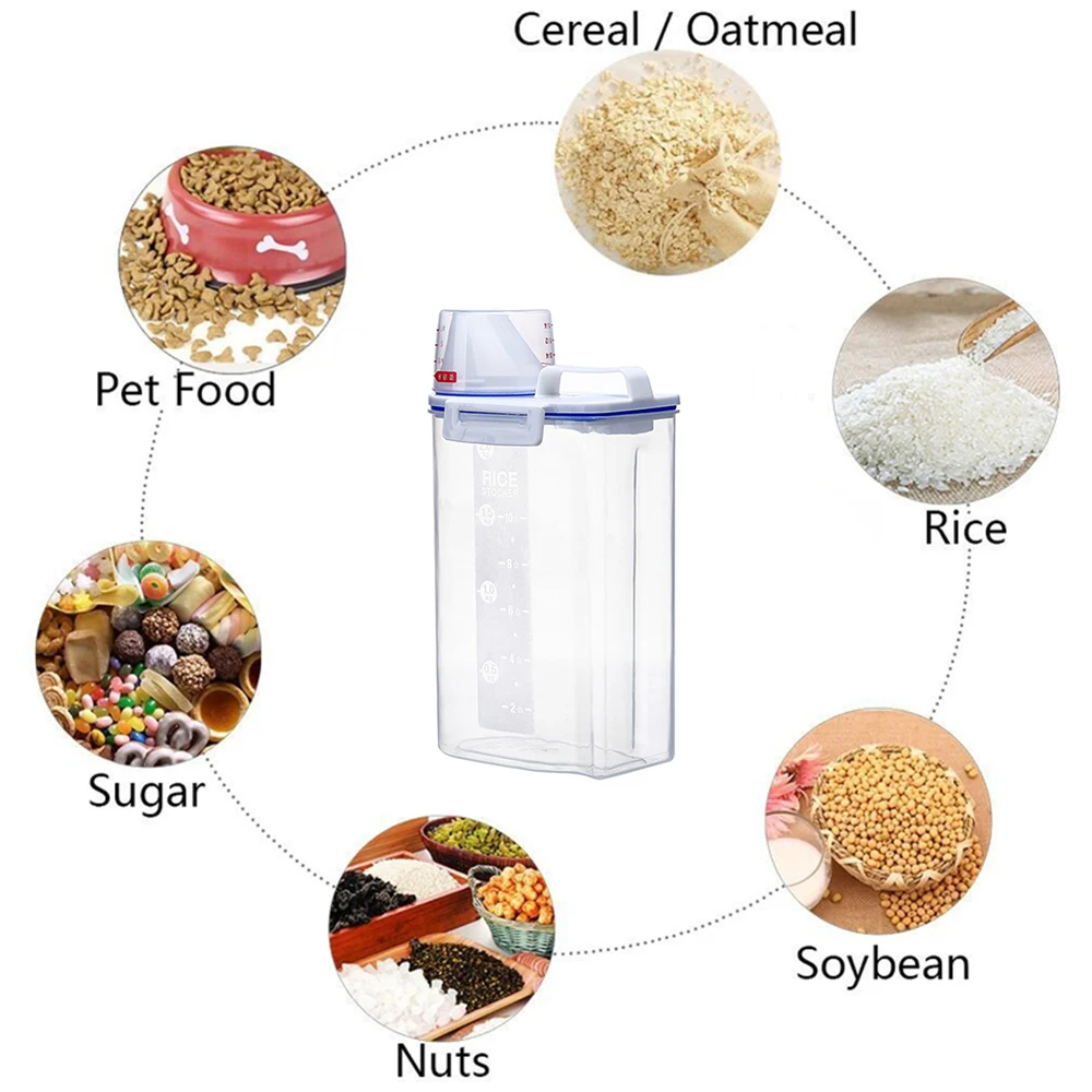 Контейнер для хранения еды для домашних животных герметичный контейнер для еды с ведром 2.5L большой емкости влагостойкий резервуар для хранения с мерным стаканом для собак и кошек