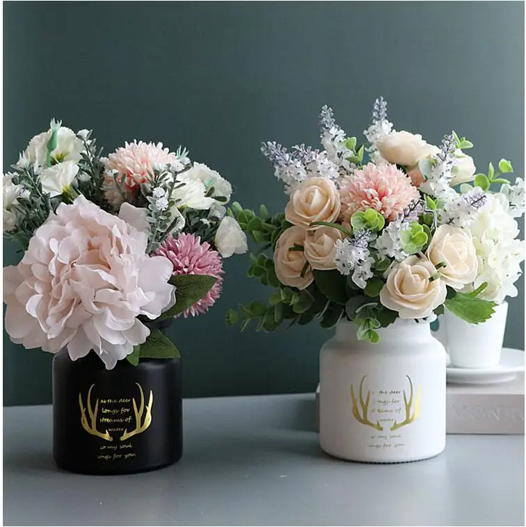 Пасторальная Роскошная стеклянная ваза, искусственный цветок, Шелковый букет, цветочные украшения для дома, гостиной, стола, украшение для интерьера, ремесла