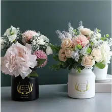 Пасторальная Роскошная стеклянная ваза, искусственный цветок, Шелковый букет, цветочные украшения для дома, гостиной, стола, украшение для интерьера, ремесла