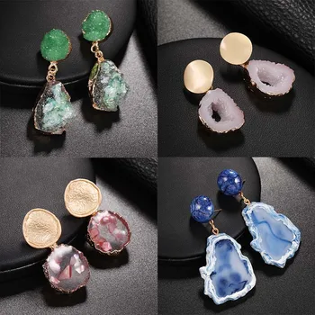 

2020 New Natural Dangle Drop Earrings Resin Stone Vintage Hanging Earrings for Women Elegant Geometric Earrings Brincos Bijoux