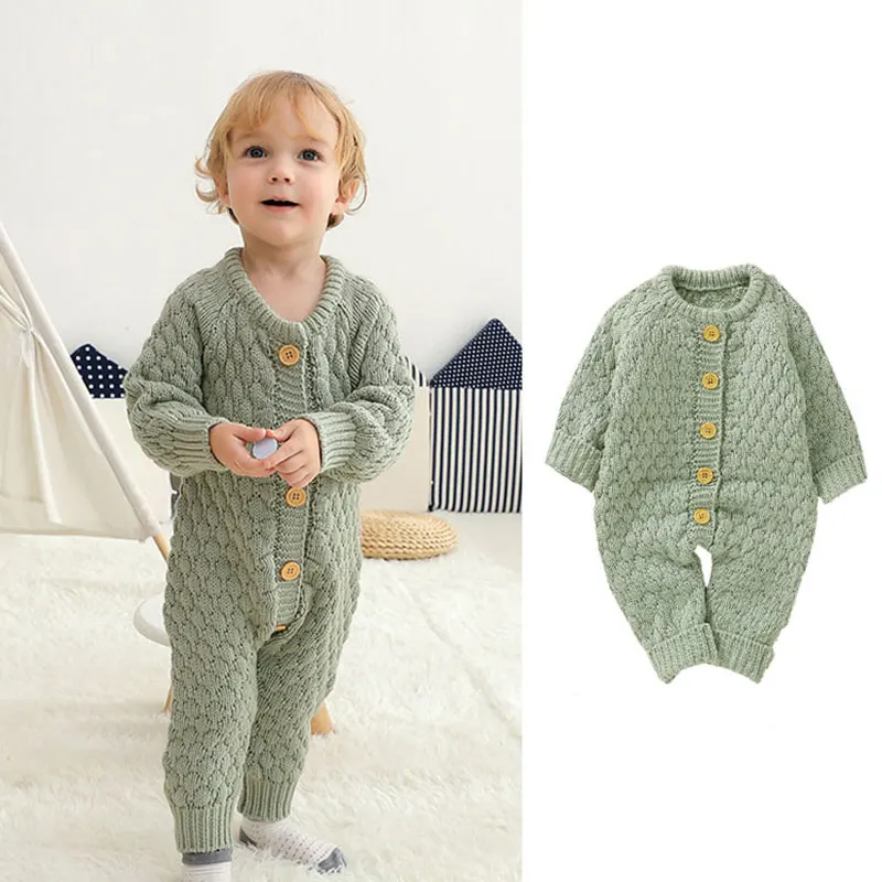 Newborn Infant Baby Girls Boys Warm Knitted Sweater Romper Jumpsuit Outfits 