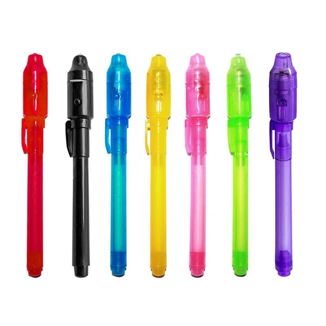 7 Pcs UV Light Pen Set Invisible Ink Pen Kids Spy Toy Pen with