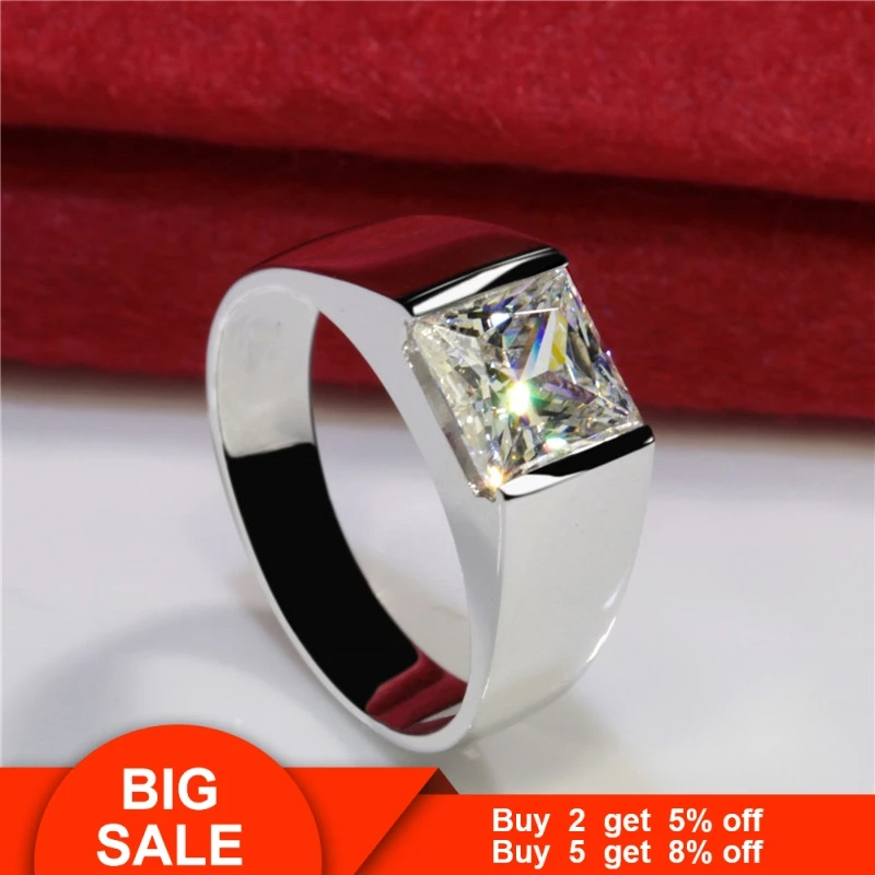 Vecalon solitaire 925 sterling silver male promise ring princess cut 3ct AAAAA Cz engagement wedding band