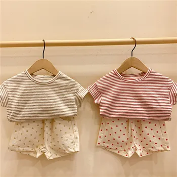 

Infant Clothing Boys Girls Short Sleeve Striped T Shirt Tops And Dot Shorts Baby Summer Clothes Set Cotton