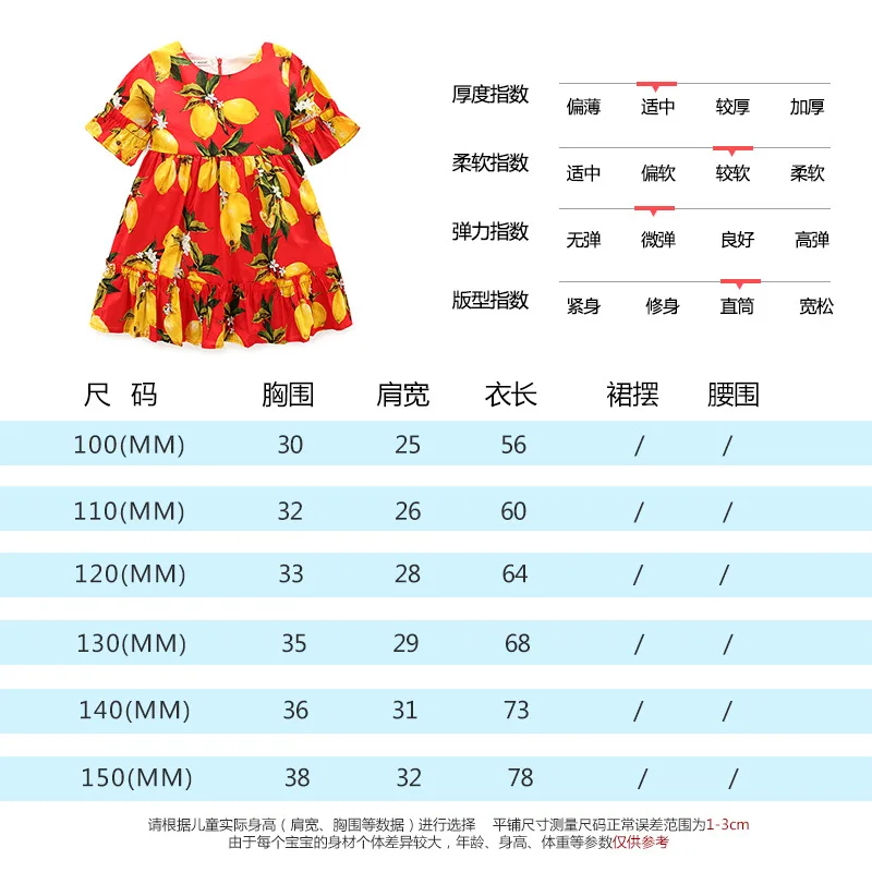 

Girls Summer Dress Korean-style Red Lemon Lace Princess Dress Childrenswear Fashion Children Shirt