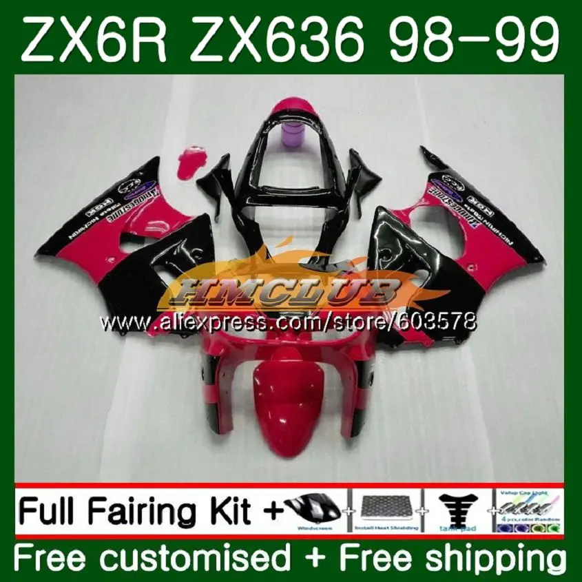 Корпус для KAWASAKI ZX-6R ZX-636 ZX600 ZX600CC 98 99 105CL. 0 600CC ZX636 ZX6R 98 99 ZX 636 ZX 6R 1998 1999 Обтекатели красный цвет: черный; популярная модель - Цвет: No. 1