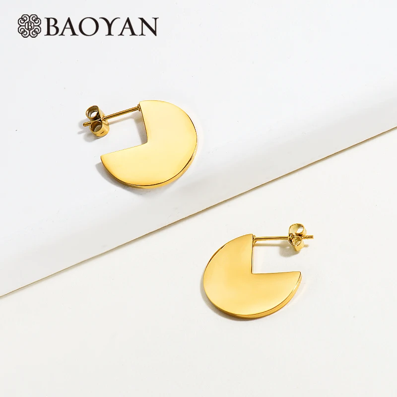 Baoyan, Золотые серьги-гвоздики,, уникальные, изогнутые, сердце, щит, нержавеющая сталь, серьги, панк, гладкий металл, титановые серьги для женщин