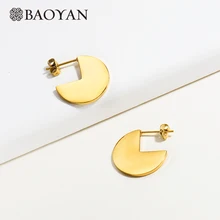 Baoyan, Золотые серьги-гвоздики,, уникальные, изогнутые, сердце, щит, нержавеющая сталь, серьги, панк, гладкий металл, титановые серьги для женщин