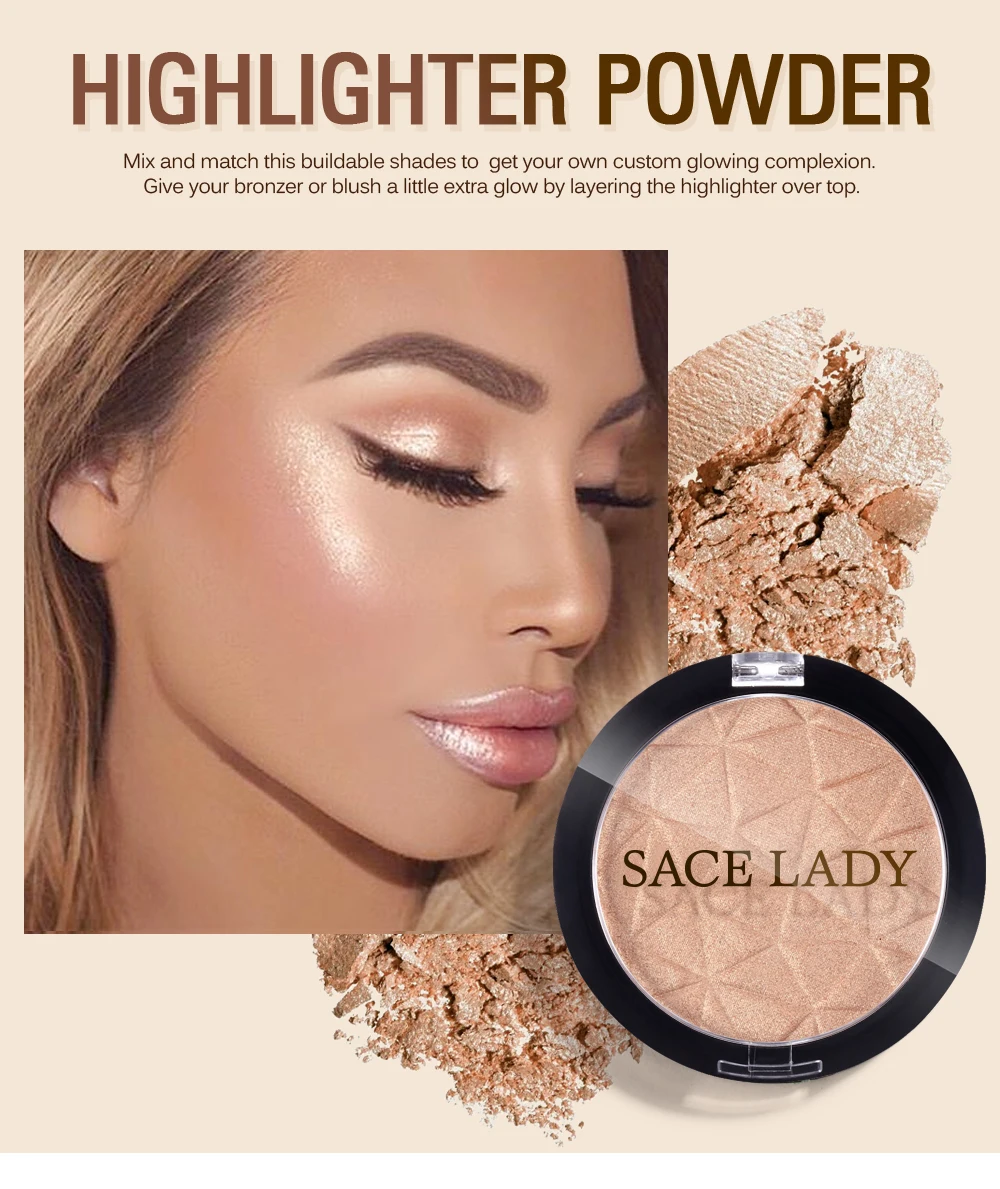 SACE LADY Highlighter Makeup Iluminador maquiagem face powder Professional Glitter Palette Make Up Glow Kit Brighten Cosmetic