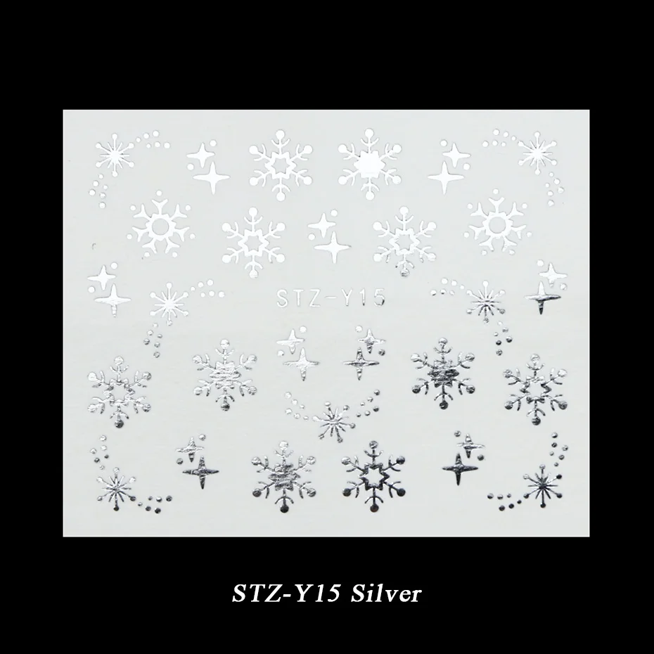STZ-Y15 Silver 1 лист металла Золото Серебро слайдер Рождество Снежинка воды стикер для маникюра DIY 3D полный обёрточная бумага кончик ногтей лак BESTZ-YA-1 - Цвет: STZ-Y15 Silver