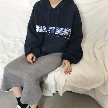 

Aulead Winter Harajuku Hoodies Women Winter Letter Print Thicken Plus Cashmere Digital Pullover Hoodies Students Hooded Loose 50