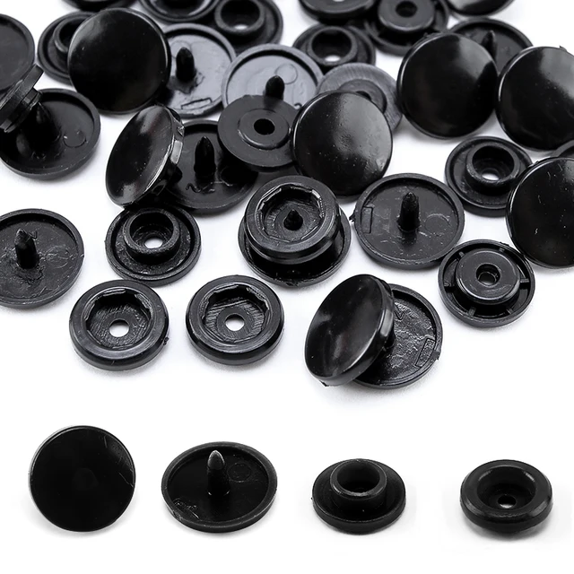 100 Sets T5 Plastic Snaps Round Resin Snaps Buttons for Clothing Diapers  Crafting DIY Crafts (Black)