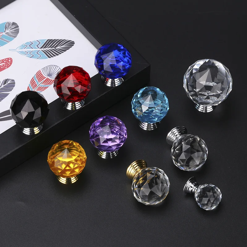 Round Diamond Crystal Glass Knobs Cupboard Pulls  (2)