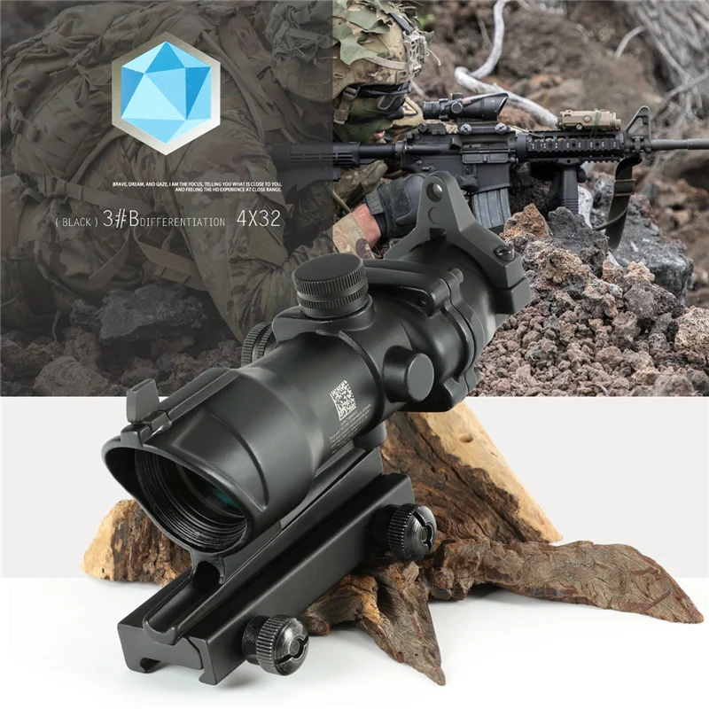 Охотничий Прицел ACOG 4X32 настоящий волоконный оптика красный освещенный точечный элемент шеврон стекло сетка тактический оптический прицел