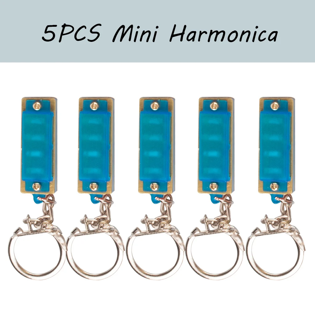 

5PCS Cute Mini Harmonica 4 Hole 8 Tone Children's Musical Instrument Harmonica Keychain Creative Gifts