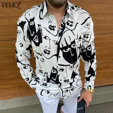 PFHQ Camisa estampada de manga larga para hombre, solapa europea y americana a la moda, entallada, con botonadura única, para primavera y otoño, novedad de 2021, 21F034