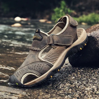 

Men Sandals New Arrival Genuine Split Leather Men Beach Roman Sandals Men Casual Shoes Flip Flops Men Slippers Summer Shoes 2020