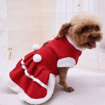 

Pet Autumn And Winter Warm Clothes Dog Girls Costume Red Dress Puppy Warm Fleece Skirt For Christmasa a 2