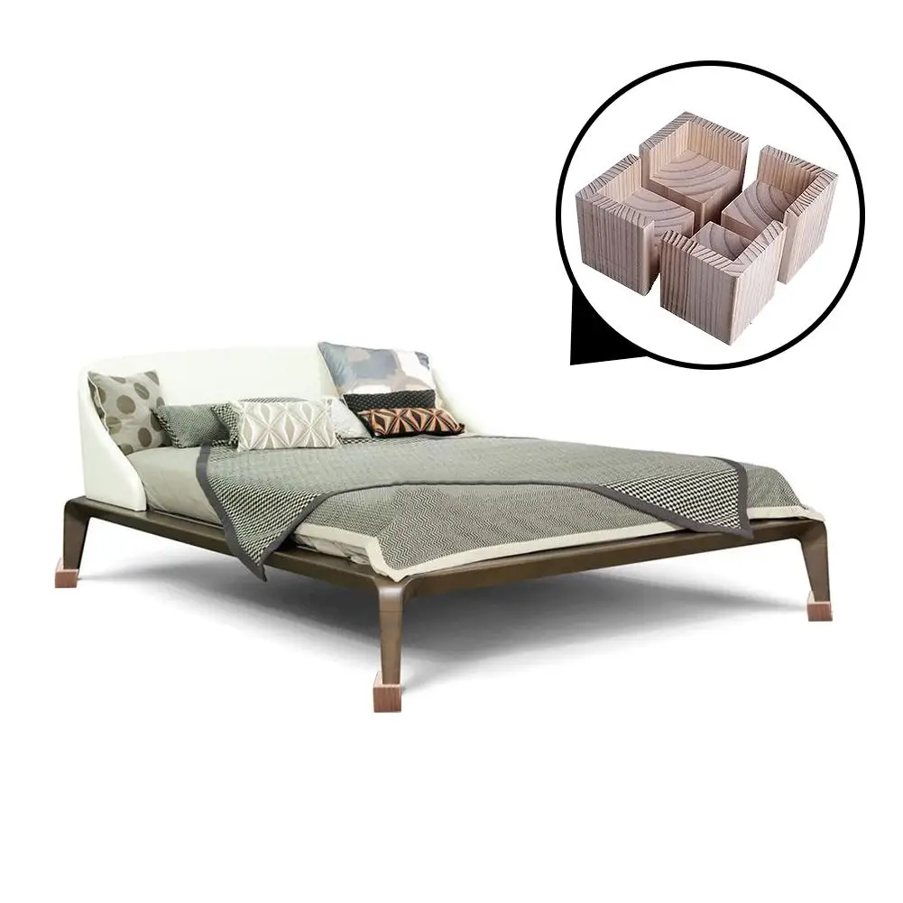 cheap 4pcs Set Wood Color Bed Riser L Shaped Semi Closed Furniture Lift Bed Frame Risers Under Bed Heavy Duty Furniture Feet