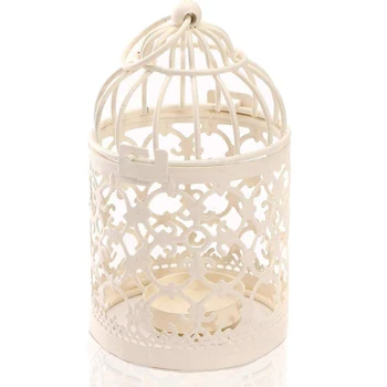

Metal Candle Holder Centerpiece Decorative Hollow Out Birdcage Candle Rack Vintage Iron LED Hanging Candlestick Lantern White