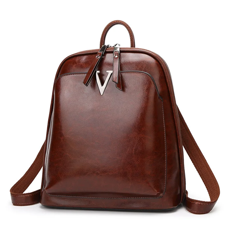 

Backpack Genuine Leather Women's 2019 New Style Fashion Retro Oil Wax Leather Travel Bag WOMEN'S Backpack Guangzhou WOMEN'S Bag