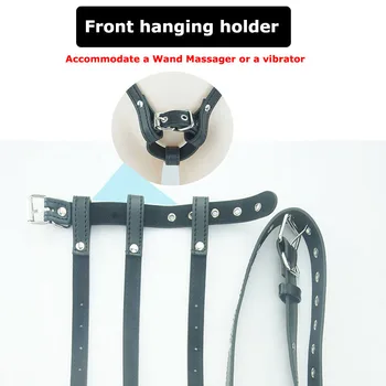BDSM Chastity Forced Orgasm Belt For Vibrator,Leather Bondage Strap-on Harness,Strapon Magic Wand Massager,Sex Toys For Women 5