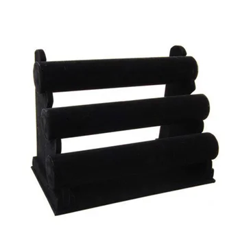 

Three Tiers Velvet Necklace Jewelry Bangle Bracelet Organizer Holder Display Stand (Black)