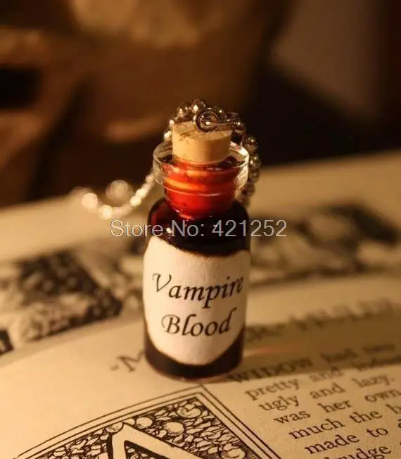 

12pcs/lot Vampire Blood Necklace Vampire's Blood Glass Vial Pendant Charm Pendant silver tone