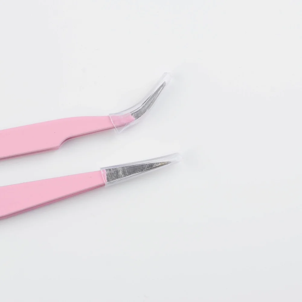 2PCS Nail Art Acrylic Gel Picking Tool Pink Eyelash Tweezers Anti static DIY Hand Clip Tweezers 3