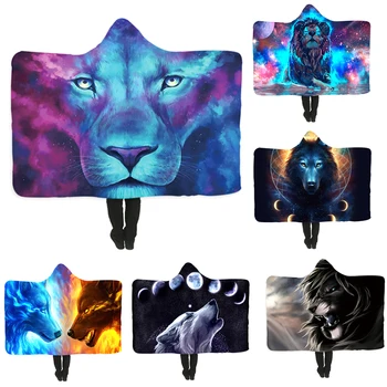 

Plush Hooded Blanket Animal Blanket Digital Printed Hooded Blanket Cape Thick Double Layer Watching TV Reading Winter Warm