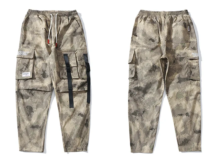 Aelfric Eden Мода ленты дизайн мульти карманы мужские брюки карго Harajuku Беговые брюки в повседневном стиле мужские Хип Хоп брюки уличная - Цвет: Desert Camouflage