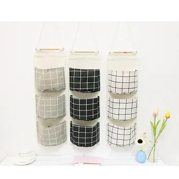 

Creative Multilayer 3 Pockets Sundries Storage Bag Kitchen Bathroom Hanging Organizers Linen Wall Door Wardrobe Hanging Bag