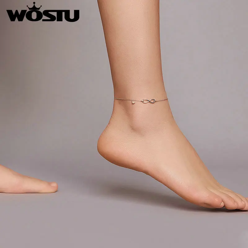 WOSTU Summer New 925 Sterling Silver Infinity Love Infinite Anklet Simple Chain Anklets for Women Fine Jewelry Gift CQT019 WOSTU Summer New 925 Sterling Silver Infinity Love Infinite Anklet Simple Chain Anklets for Women Fine Jewelry Gift CQT019