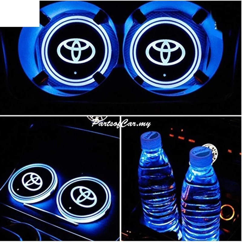 

2pcs USB Light Car Mat Water Coaster Badge Lamp Pad for Toyotas Corolla Yaris Rav4 Avensis Auris Camry C-hr 86 Prius Accessories