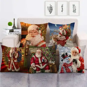 

Merry Christmas Santa Claus Snowman Cushion Cover 45*45 cm Square Pillow Case