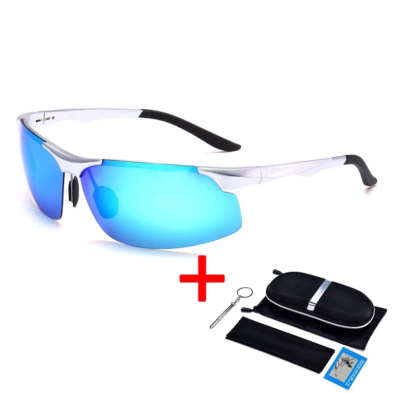 Поляризационные солнцезащитные очки, мужские, Mercede, очки для вождения, UV400, Роскошные, фирменный дизайн, алюминий, магний, полуоправы, солнцезащитные очки, 9999 - Цвет линз: BLUE-Zip Box