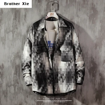 

Autumn Winter New Plaid Shirt Men Fashion Retro Casual Sanding Thickening Shirt Man Streetwear Wild Loose Long-sleeved Shirt